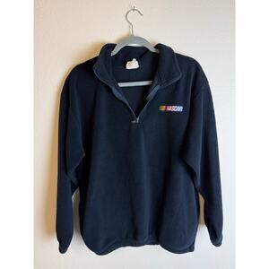 Vintage NASCAR 1/4 Zip Fleece Checked Flag Sports Navy Blue Size M Sweatshirt